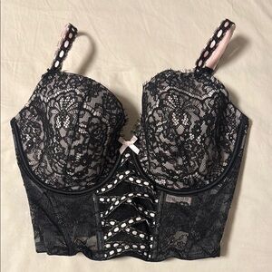 Victoria's Secret Black and Pink Lace Balconette Bra- NEVER WORN